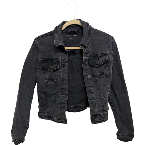 Aeropostale Jackets & Blazers - Aéropostale Seriously Stretchy Black Distressed Denim Jacket Women Small Cropped